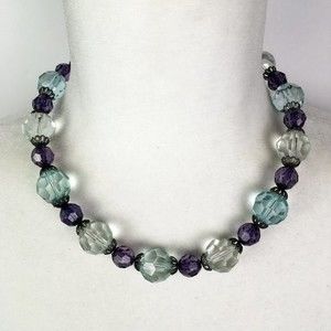VTG Purple Blue Translucent Chunky Acrylic Bead Necklace